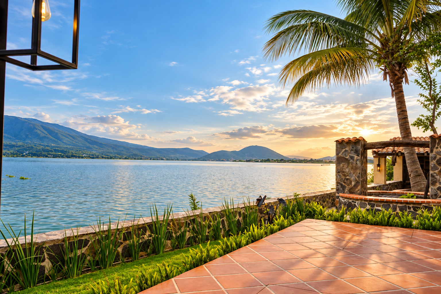 Vista de la laguna de Cajititlán al atardecer